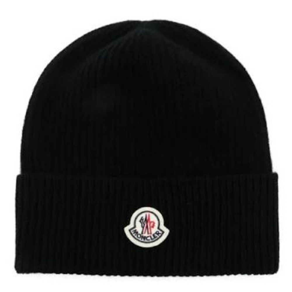 Moncler Black Ribbed Beanie